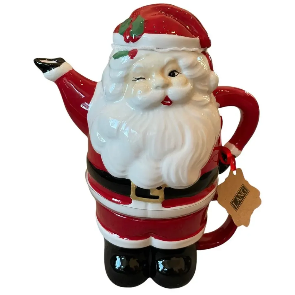 Lang Christmas Tea For One Winking Santa Teapot With Lid 12oz Cup New
